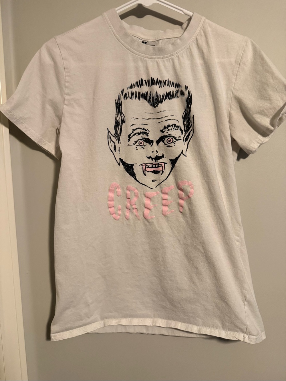 Graphic Tee with Pink 'Creep' Detail
